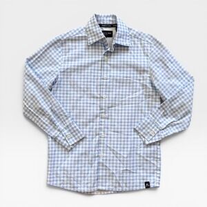 Kenneth Cole‎ New York Boys Light Blue Gingham Monogram Button Down Shirt Size M